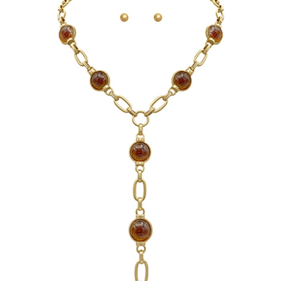 Pearl & Oval Chain Y Necklace Set - Picture 2 of 4